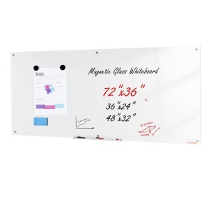 Large 72x36 Inch Magnetic Glass Whiteboard - Wall-Mounted Dry Erase Board with Marker Tray, Eraser & 2 Markers