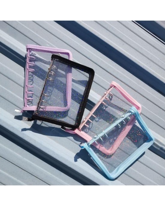 Cute Clear Zipper Binder Cover for A5/A6 Ins Style Planners - 6-Ring Loose Leaf Notebook with Pockets