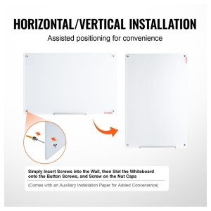 36x24 Inch Magnetic Glass Whiteboard - Frameless Dry Erase Board with Marker Tray for Office, Home & School