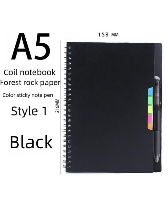 A5 Reusable Smart Notebook - Spiral Bound Erasable Memo Pad with Waterproof Rock Paper